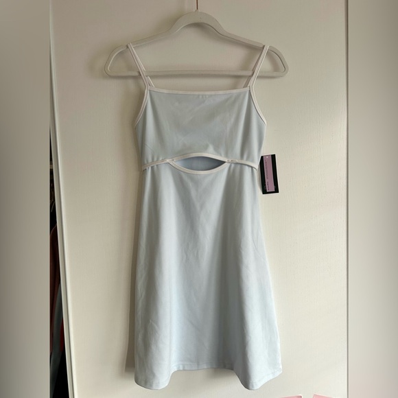 NWT Women's Keyhole ButterBliss Knit Mini Slip Dress in Light Aqua Blue - Picture 4 of 5